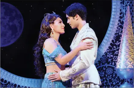  ?? DEEN VAN MEER ?? Senzel Ahmady, as Jasmine, and Adi Roy, as Aladdin, perform a scene in the national tour of Disney’s “Aladdin.”