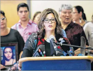  ?? CP PHOTO ?? Hilda Anderson-Pry, family member and Missing and Murdered Indigenous Women and Girls Coalition co-chair, speaks at a press conference calling for its reorganiza­tion in Winnipeg Wednesday.