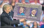  ?? AFP ?? Republican presidenti­al nominee Donald Trump holds up a chart during his campaign event in Florida.