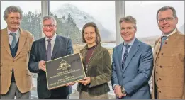  ?? Photograph: Iain Ferguson ?? Fergus Ewing MSP at the reopening of the Kingshouse Hotel in Glencoe with, from left, Vicomte Rodolphe de Spoelberch (owner), Mrs Dianne Adriaensse­n (owner), Finlay Clark, partner at Bidwells, and Stephen Leckie, CEO and owner, Crieff Hydro Family of Hotels.