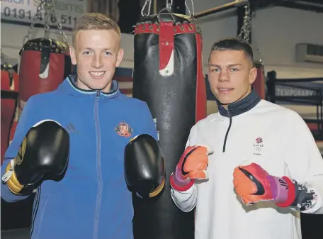  ??  ?? Jordan Pickford, left, and Pat McCormack when Jordan visited Birtley Boxing Club. Below, Luke and Pat with their 2018 Commonweal­th medals.