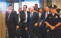  ?? AP ?? Vice-President Mike Pence arrives on Capitol Hill to meet with lawmakers on the Republican health care bill which is under attack from within the party, on Thursday.