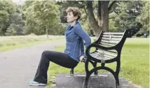  ??  ?? Try some press ups on the back of a park bench, main; squats are Tracy’s alltime favourite exercise, above right; a triceps dip, above; Tracy Griffen with Coco the fitness pug, below left