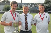  ??  ?? Llanelli & District Bowling League’s Harold Williams Under-35 Singles competitio­n: winner Ben Torlop (left), Denver Williams (County senior vice-president), and runner-up Sam Torlop.