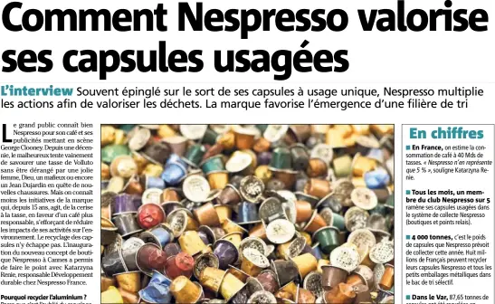  ?? (D.R.) ?? Dans les Alpes-Maritimes,  tonnes de capsules qui ont été recyclées l’an dernier. En France, ■ Tous les mois, un membre du club Nespresso sur    tonnes, Dans le Var,