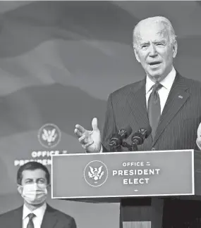  ?? KEVIN LAMARQUE/AP ?? President-elect Joe Biden during a press conference Dec. 16 in Wilmington, Delaware.