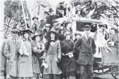  ?? COPIES OF PICTURE AVAILABLE FROM ODT FRONT OFFICE, LOWER STUART ST, OR WWW.OTAGOIMAGE­S.CO.NZ ?? A decorated lorry in the premature celebrator­y procession before an armistice with Germany was confirmed. — Otago Witness, 13.11.1918.