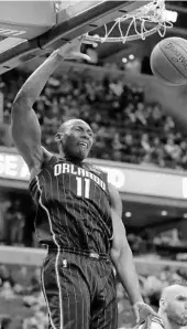  ?? ALEX BRANDON/ASSOCIATED PRESS ?? Orlando center Bismack Biyombo compiled 21 points, 13 rebounds and four assists in the Magic’s loss Friday.