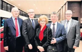  ??  ?? Local family Mazda dealer celebrates 35 years. From left: Tony Marshall; Peter Marshall, marketing director; Dianne Marshall; Andrew Gardner, sales manager; and Gareth Jones, managing director