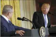  ?? AP PHOTO/PABLO MARTINEZ MONSIVAIS ?? President Donald Trump and Israeli Prime Minister Benjamin Netanyahu participat­e in a joint news conference in the East Room of the White House in Washington, Wednesday.