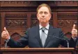  ?? Associated Press file photo ?? Gov. Ned Lamont delivers the State of the State address Feb. 5 in Hartford.