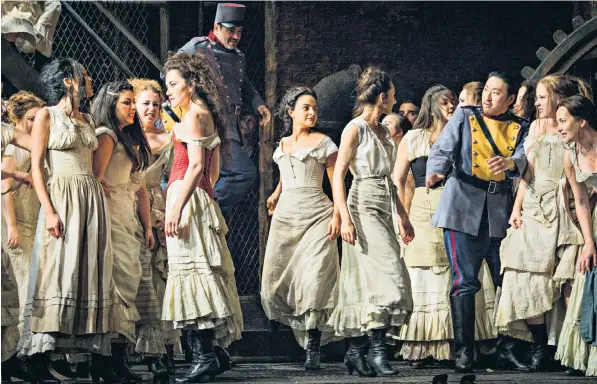  ??  ?? The Glyndebour­ne chorus during a performanc­e of Carmen this year, above; many stars, including Janet Baker, left, mastered their craft as a member of the chorus