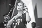  ?? Jason Armond Los Angeles Times ?? MELINA ABDULLAH speaks at the Black Lives Matter Festival in Leimert Park in July 2023.