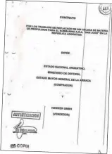  ??  ?? Facsímil. Contrato entre la Armada y la empresa alemana Hawker para el recapado de las baterías del submarino San Juan. Fue firmado en el 2001 y era por más de 5 millones de euros.