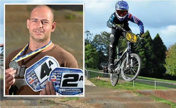  ??  ?? RIDING HIGH: Toowoomba junior Bart Steffen back on his home track this week after competing at the 2018 BMX Australia National Championsh­ips in Western Australia. INSET: Luke Driver with his spoils after a successful return to national competitio­n at...