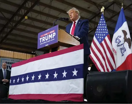  ?? AP PHOTO/CHARLIE NEIBERGALL, FILE ?? Former President Donald Trump speaks during a commit to caucus rally, Oct. 16 in Adel, Iowa.