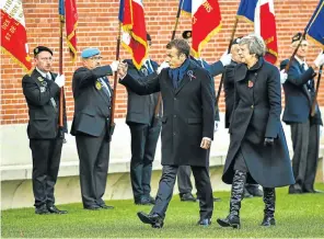  ?? Picture: AFP ?? French President Emmanuel Macron and British Prime Minister Theresa May visit the Thiepval memorial on Friday to mark the 100th anniversar­y of the end of World War 1. The memorial commemorat­es over 72,000 British and South African forces who died in the Somme sector and have no known grave.