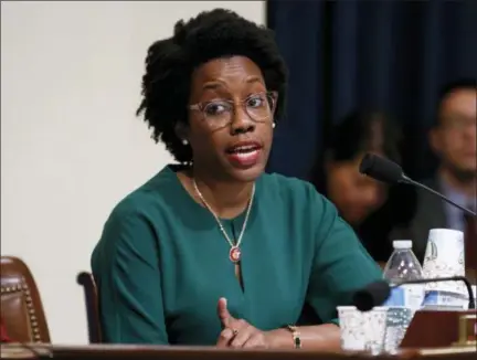  ?? CAROLYN KASTER — THE ASSOCIATED PRESS ?? House Homeland Security Committee member Rep. Lauren Underwood, D-Ill., questions Acting Secretary of Homeland Security Kevin McAleenan on Capitol Hill in Washington, Wednesday during the House Homeland Security Committee on budget.