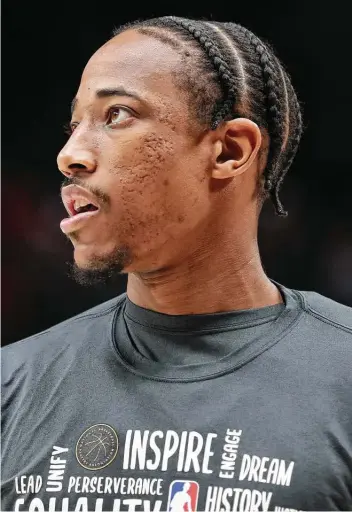  ?? Abbie Parr / Getty Images ?? DeMar DeRozan’s candid revelation about his battles with depression helped shine a light on NBA players’ mental health concerns, an issue that will be at the forefront when players enter into isolation in Orlando.