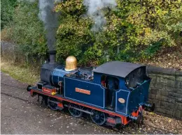  ?? MIKE TAYLOR ?? Manchester Ship Canal Hudswell Clarke 0‑6‑0T Gothenburg received a transforma­tion ahead of the East Lancashire Railway’s October gala. The 1903‑built locomotive had been painted in a well‑known light blue livery with the number ‘1’ on its tank sides, but just before the gala it was repainted into a darker shade, shown at Bury on October 20.