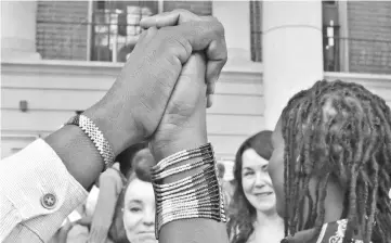  ??  ?? LGBT activists arrive to attend a court hearing in the Milimani high Court in Niarobi. — AFP photo