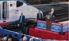  ?? Drew Angerer/Getty Images ?? President Joe Biden speaks at the Baltimore and Potomac Tunnel North Portal in Baltimore, Maryland, on Monday.