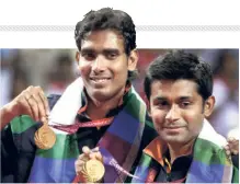  ?? PTI ?? On the rise: Sharath Kamal and Subhajit Saha celebrate after winning gold in men’s doubles during the Commonweal­th Games in New Delhi in 2010. “I believe table tennis got into prominence in Delhi Commonweal­th Games and made everyone believe that India can bank on table tennis for medals,” says Sharath.