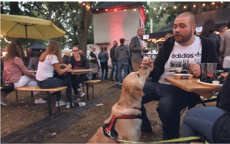  ?? FOTOS: MARKUS VAN OFFERN (3)/KONRAD FLINTROP ?? Auch vierbeinig­e Besucher kamen beim Streetfood-Festival in Emmerich auf ihre Kosten.