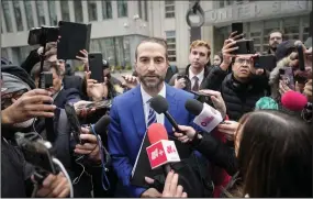  ?? (AP/John Minchillo) ?? Cesar De Castro, attorney for Genaro Garcia Luna, speaks to the media Tuesday after his client was found guilty of taking massive bribes to protect the violent drug cartels he was tasked with combating, in New York.