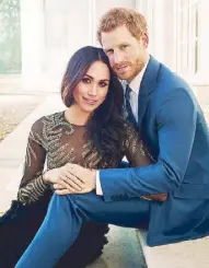  ??  ?? The royal couple’s official engagement portrait where Meghan wears a sheer embroidere­d ensemble from London-based Ralph &amp; Russo.