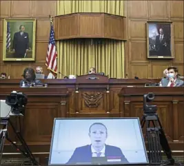  ?? Graeme Jennings/Associated Press ?? Facebook CEO Mark Zuckerberg speaks via video conference on July 29 during a House Judiciary subcommitt­ee hearing on antitrust on Capitol Hill in Washington, D.C.