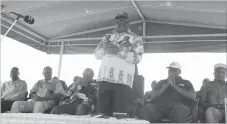  ??  ?? Zanu-PF national political commissar Lieutenant-General Engelbert Rugeje (Retired) speaks at a Matabelela­nd South inter-district meeting in Gwanda yesterday