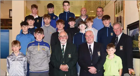  ??  ?? John Fox Captain Kerry Federation (front third from left) with Derry McCarthy captain, Jack Buckley President and members of the Killarney Golf Club Boys team winners of the Kerry League (Front Row Left to Right) Brian O’Connor, Ryan Kelliher Team Captain, Alex O’Callaghan (second row from left) Patrick Lyons, Colm Cagney, Christian Casey, Peter Walsh (third row from left) Matt McAuliffe, Ian Prendergas­t, Cillian Courtney, Jack McGuire (back row from left) Captain Kieran O’Connor, Adam Walsh, David Culloty, team managers Eddie and Eugene O’Sullivan of the Kerry Boys League honoured at Killarney Golf and Fishing Club on Thursday.Photo by Michelle Cooper Galvin