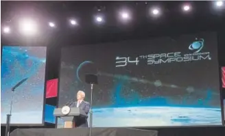  ?? Nadav Soroker, The Gazette via The Associated Press ?? During opening remarks at the 34th annual Space Symposium at the Broadmoor Hotel, Vice President Mike Pence said the U.S. and its partners are focused on developing the capacity to send Americans to Mars.