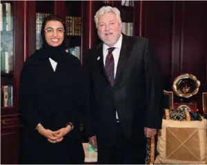  ??  ?? Campaign Ian Fairservic­e with HE Noura Al Kaabi, Minister of Culture, at a meeting to discuss Motivate’s forthcomin­g biopic of Sheikh Zayed Bin Sultan Al Nahyan