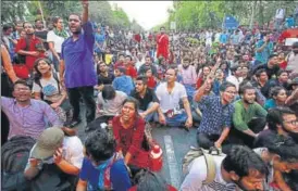  ?? HT PHOTO ?? JNU students during the protest on Friday.