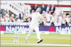  ??  ?? England’s Stuart Broad bowling to Australia’s Steve Smith on day four of the 2nd Ashes Test cricket match between England and Australia at Lord’s Cricket Ground in London
on Aug 17. (AP)