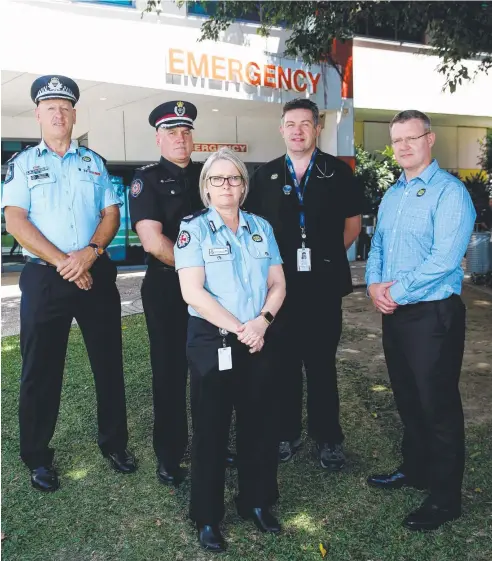  ?? Picture: STEWART McLEAN ?? MOTORISTS AT FAULT: Queensland Police Assistant Commission­er Paul Taylor, QFES Inspector Stephen Tognolini, Queensland Ambulance Assistant Commission­er Michelle Baxter, Dr John O'Neill, and Queensland Transport and Main Roads Regional Director Adan Ainsworth are well aware of the Cape’s car crash woes.