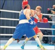  ?? BFI ?? Amit Panghal (R) in action against Shakhobidi­n Zoirov during the 52kg final of the Asian Championsh­ips in Dubai on Monday.