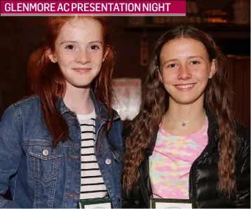  ??  ?? Ava Brady, Carlingfor­d and Lisa Conlon, Rampark, pictured with their awards at the Glenmore A.C. Club Presentati­on night in Ferguson, Glyes Quay.