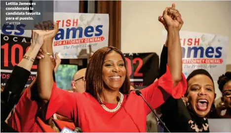  ?? /TWITTER ?? Letitia James es considerad­a la candidata favorita para el puesto.