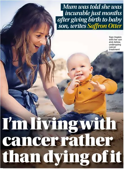  ?? ?? Sian Hopkin with her son and, below, undergoing cancer treatment