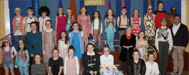  ??  ?? St. Senan’s Primary School Drama Group who staged an Abba themed musical directed by Gearóid McCauley in the school on Wednesday.