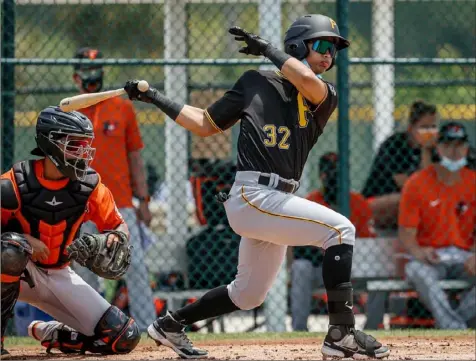  ?? Josh Lavallee/Pittsburgh Pirates ?? Endy Rodriguez is ranked No. 26 by MLB Pipeline and is the Pirates’ top catching prospect.