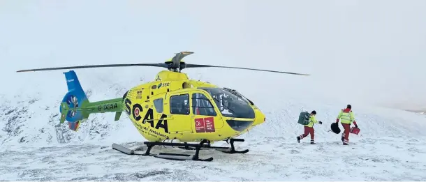  ??  ?? EMERGENCY: The stricken pair called on Scotland’s Charity Air Ambulance’s help after Cameron fell and injured his knee badly in the Angus Glens.