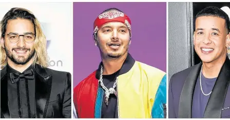  ?? Eric Jamison/Evan Agostini / Associated Press ?? Maluma, J Balvin y Daddy Yankee (de izq. a der.) criticaron a los Latin Grammy por desairar al reggaeton y al trap en las principale­s categorías de los premios anunciadas el martes 24 de septiembre de 2019.