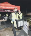  ??  ?? Ballot boxes being brought in at the Sunderland count