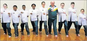  ?? Picture: SUPLLIED ?? THE STAR HIT PARADE: From left, karatekas Dayna Collins, Khanyisa Mabula, Dumisa Mabula, Owam Nelson, Keeran Obaray, sensei Russell Symes, Francois Roberts, Hein Dafel, Kristen Cumming and Liso Nkonki (not in picture) competed in the world champs in...