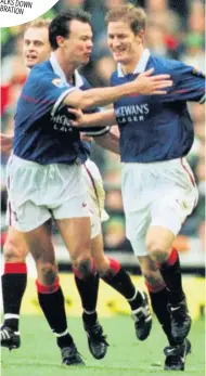  ??  ?? NO TEN TO SEE HERE Gough is adamant his Old Firm goal celebratio­n in 1997 was not a 10-in-a-row reference