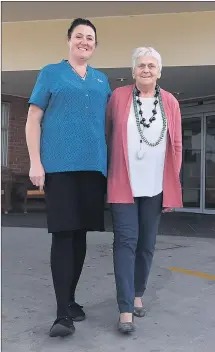  ??  ?? HELPING HAND: South West TAFE aged-care students have developed a walking program that has inspired an Eventide Classic walking event, on today. Tanya O’neill and Carmel O’callaghan practice for the event. Picture: PAUL CARRACHER